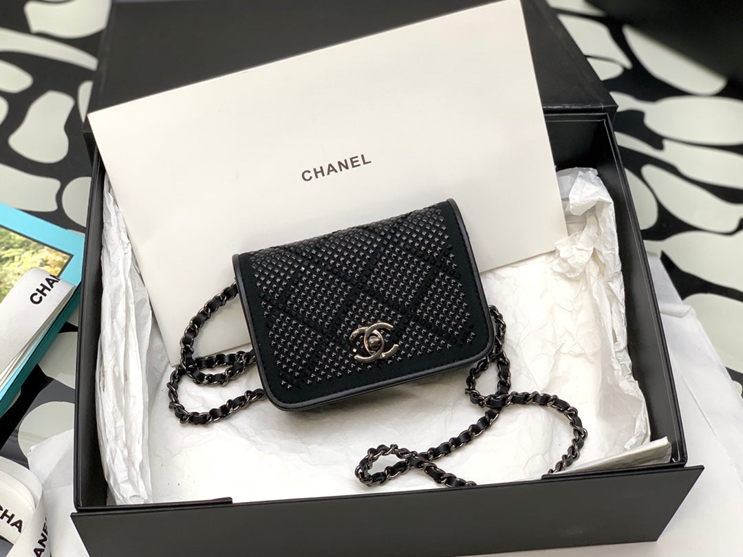 Chanel Black Studded Quilted Mini Flap Bag with Silver-Tone Hardware