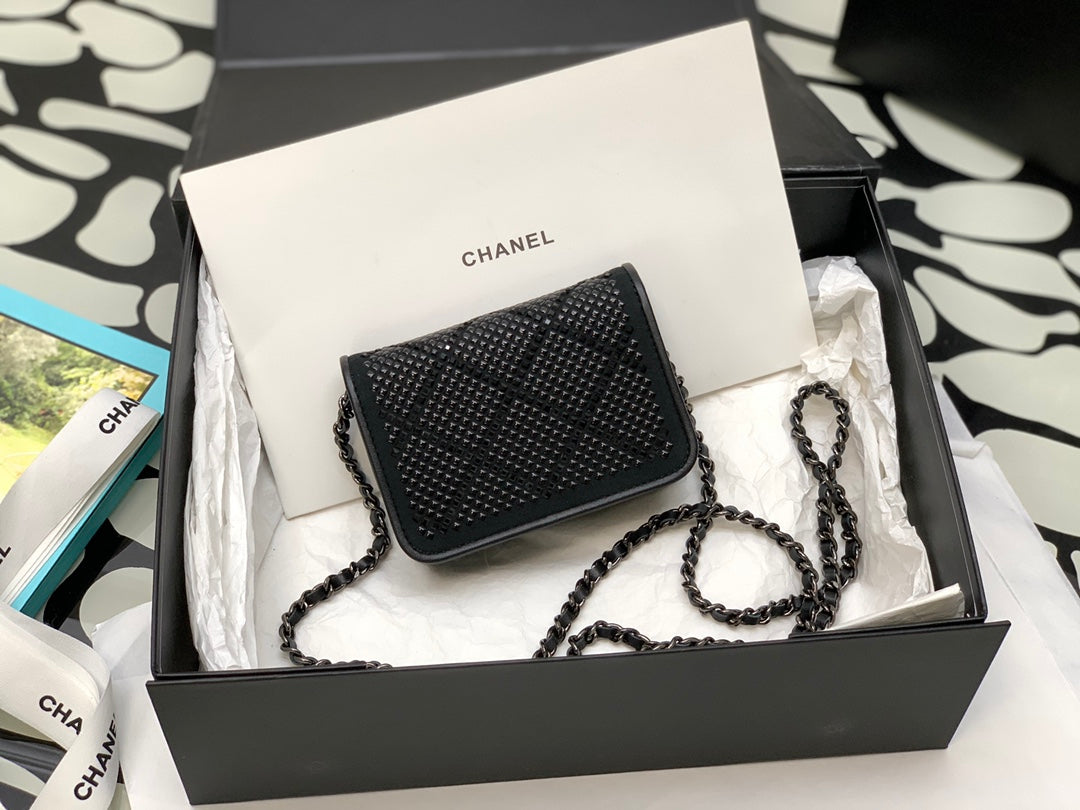 Chanel Black Studded Quilted Mini Flap Bag with Silver-Tone Hardware