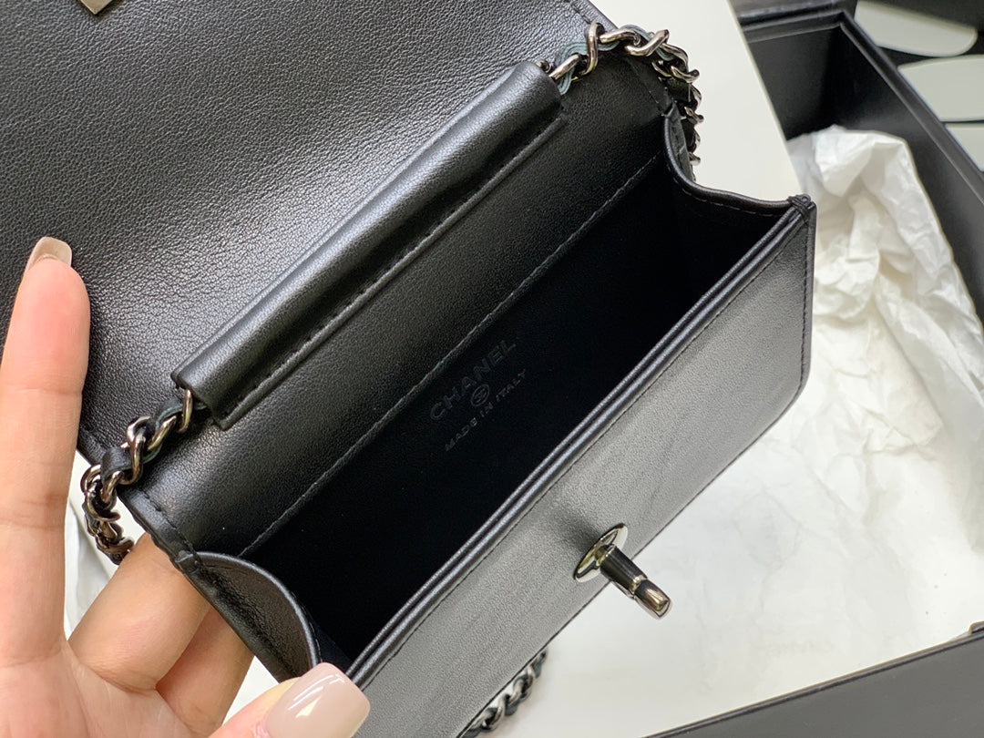 Chanel Black Studded Quilted Mini Flap Bag with Silver-Tone Hardware