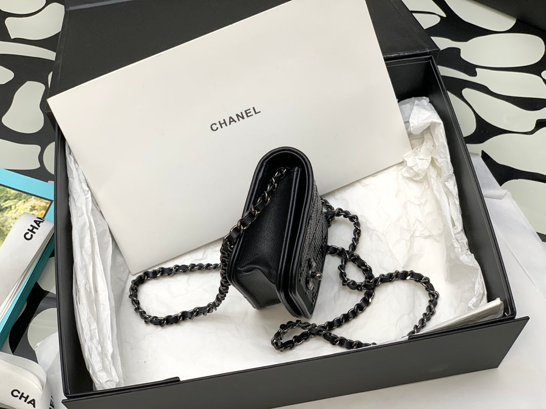 Chanel Black Studded Quilted Mini Flap Bag with Silver-Tone Hardware