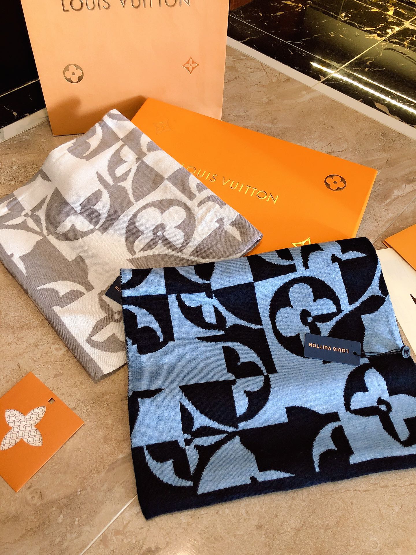 Luxury Monogram Pattern Designer Scarf, White and Grey Soft Winter Wrap for Men and Women