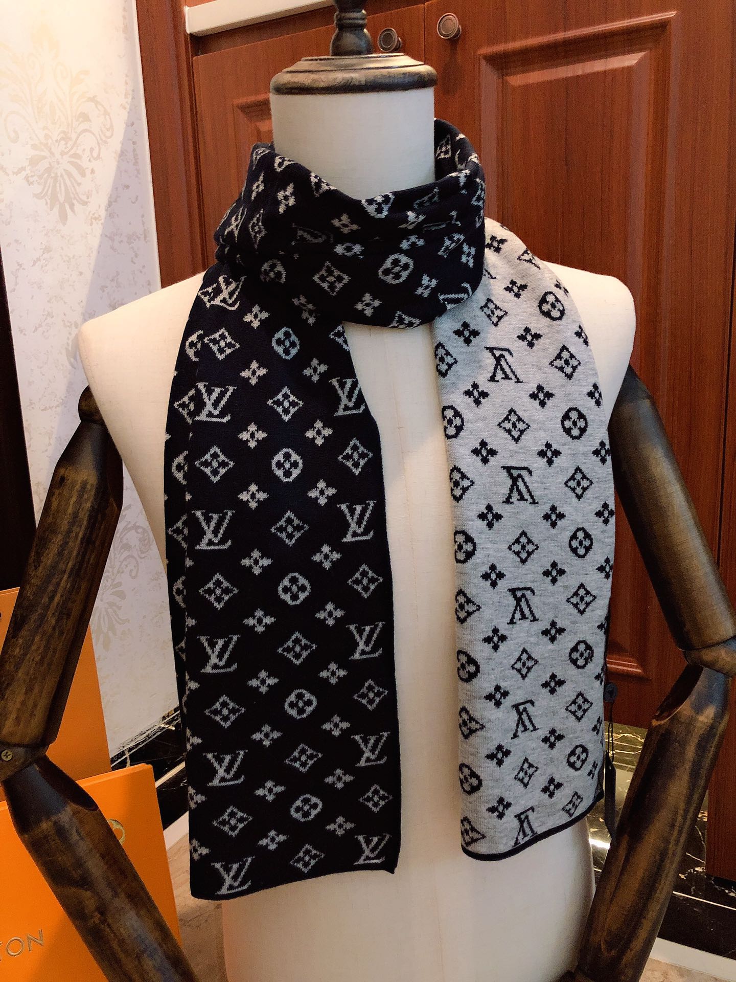 Classic Monogram Print Scarf - Black and White Designer Inspired Winter Neck Wrap for Men and Women