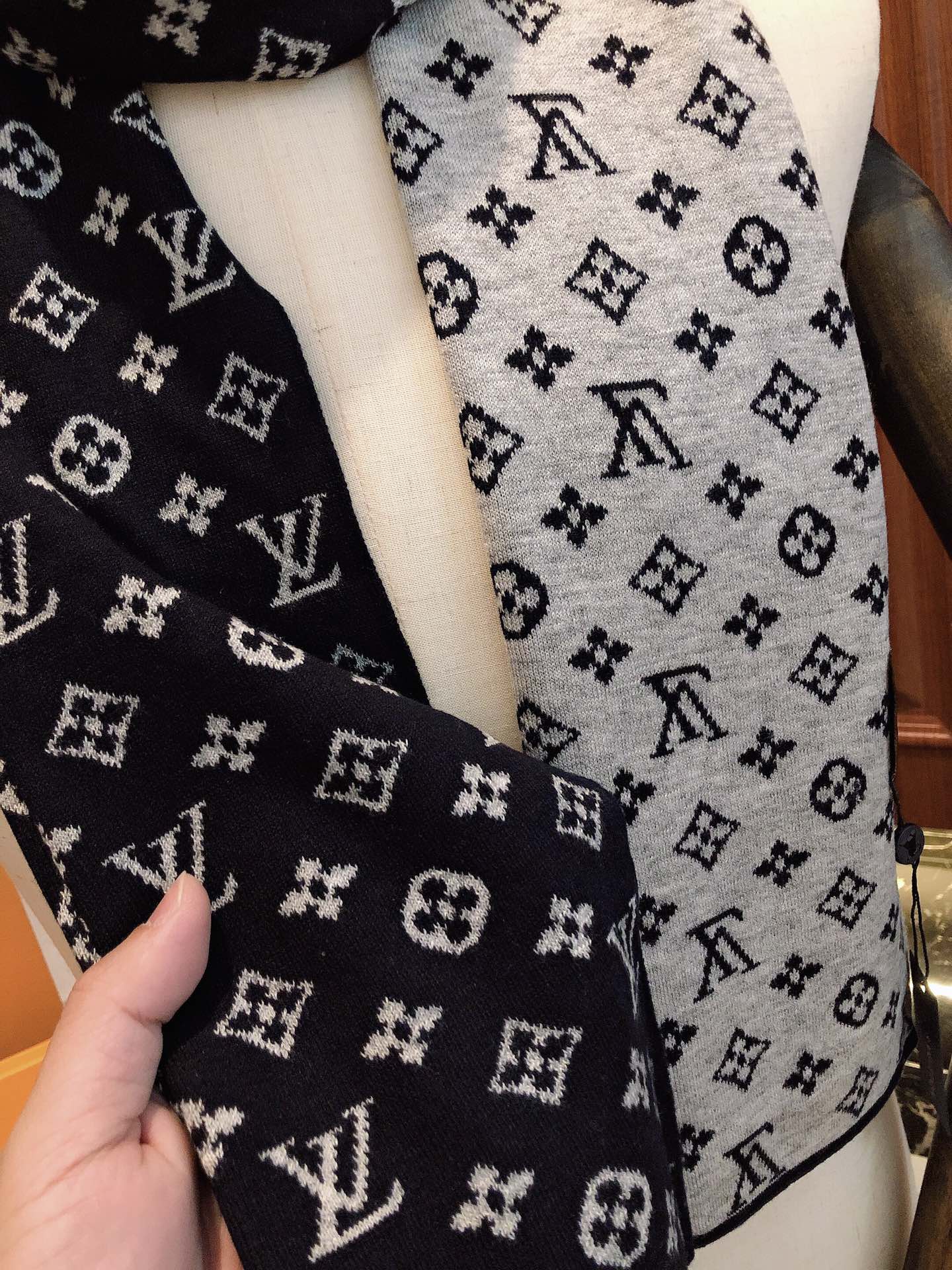 Classic Monogram Print Scarf - Black and White Designer Inspired Winter Neck Wrap for Men and Women