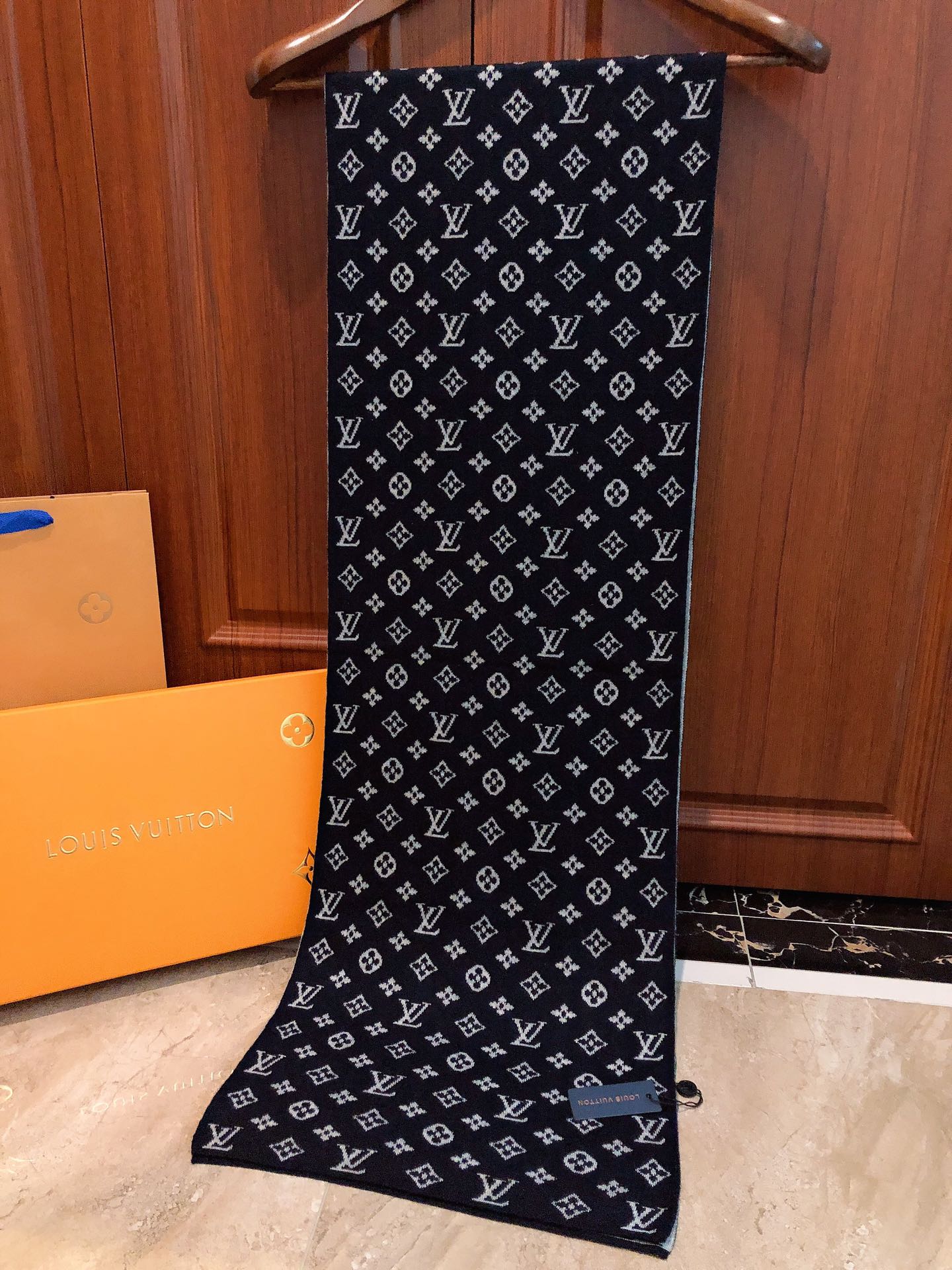 Classic Monogram Print Scarf - Black and White Designer Inspired Winter Neck Wrap for Men and Women