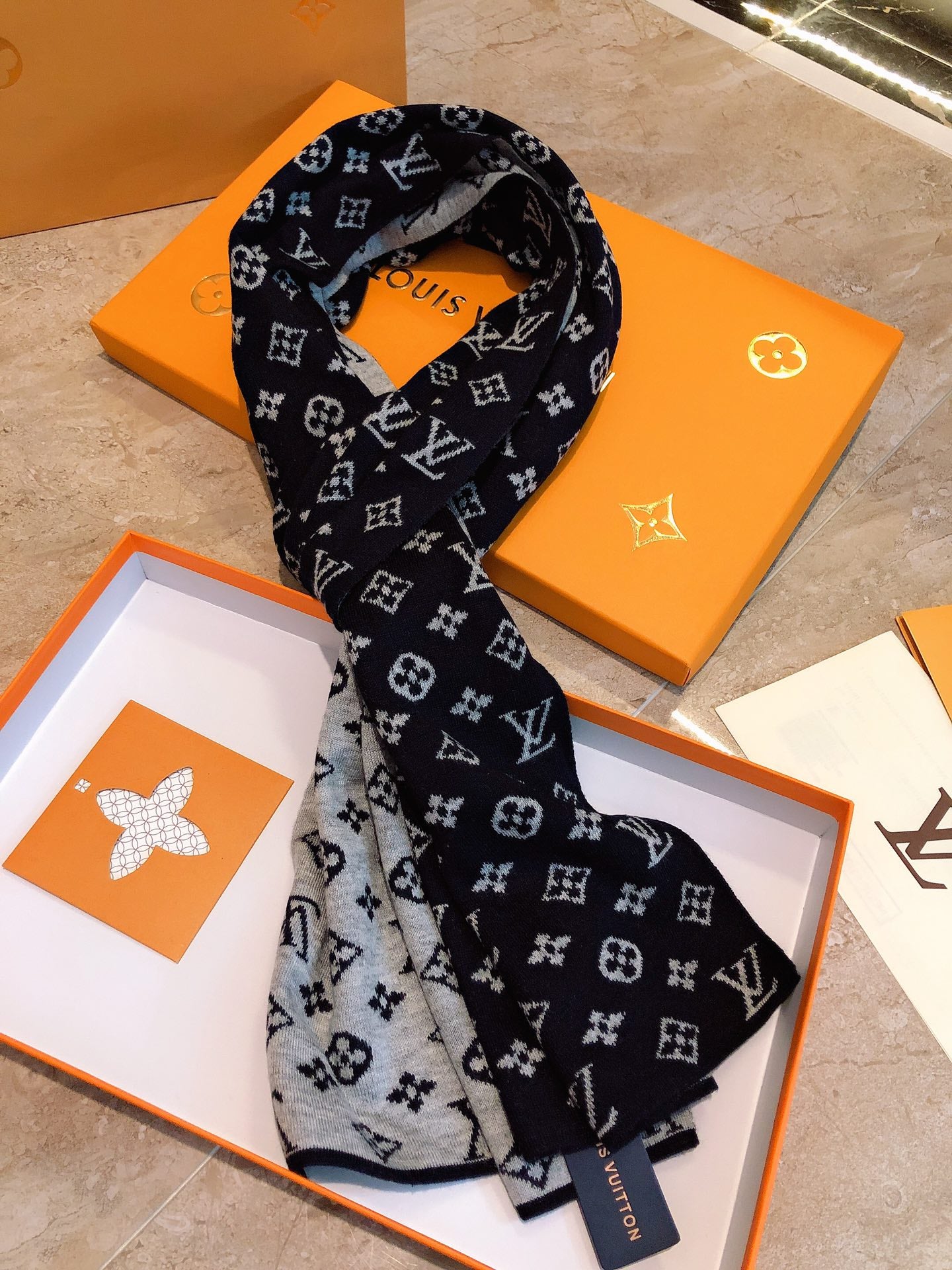 Classic Monogram Print Scarf - Black and White Designer Inspired Winter Neck Wrap for Men and Women