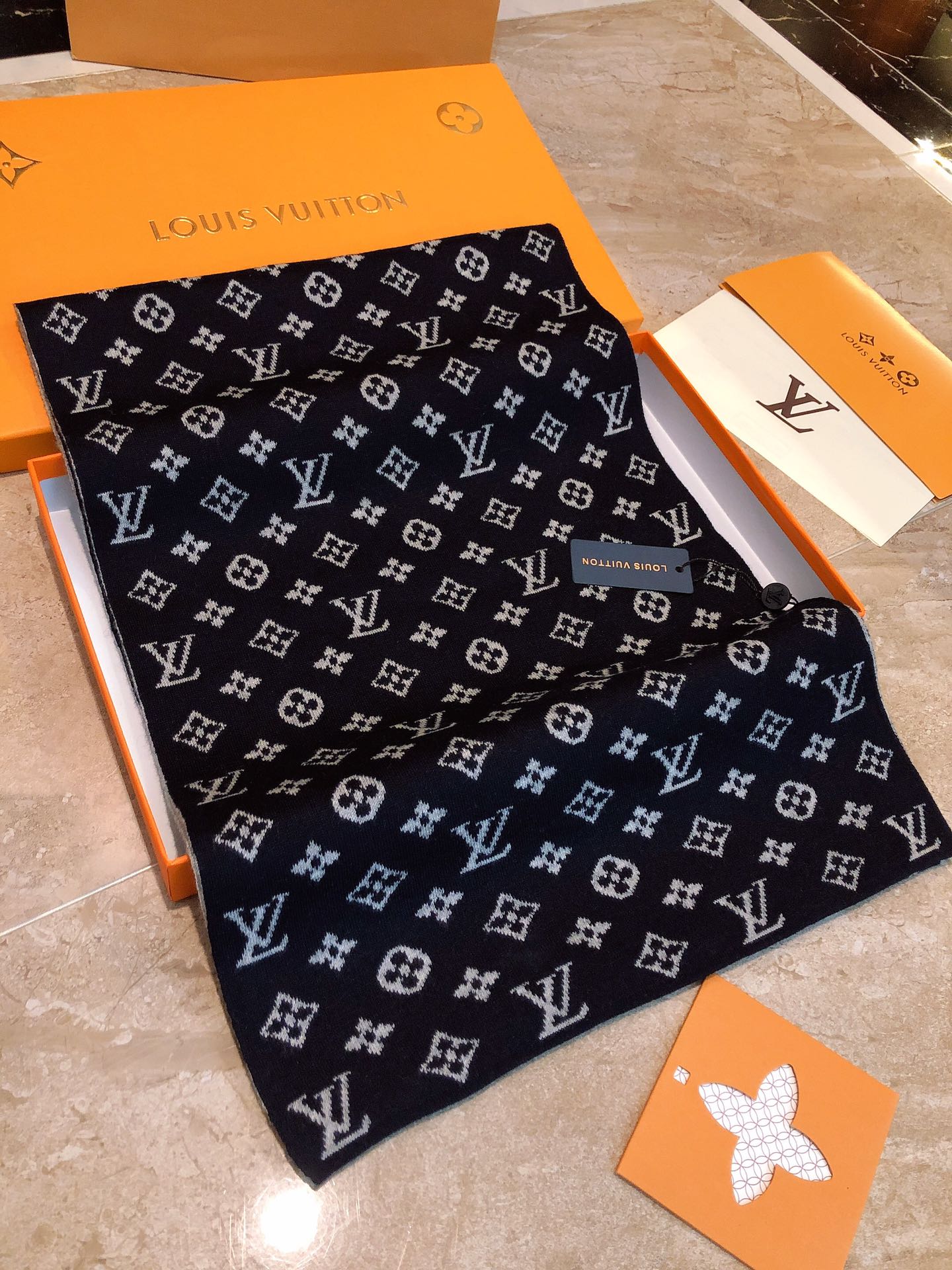 Classic Monogram Print Scarf - Black and White Designer Inspired Winter Neck Wrap for Men and Women
