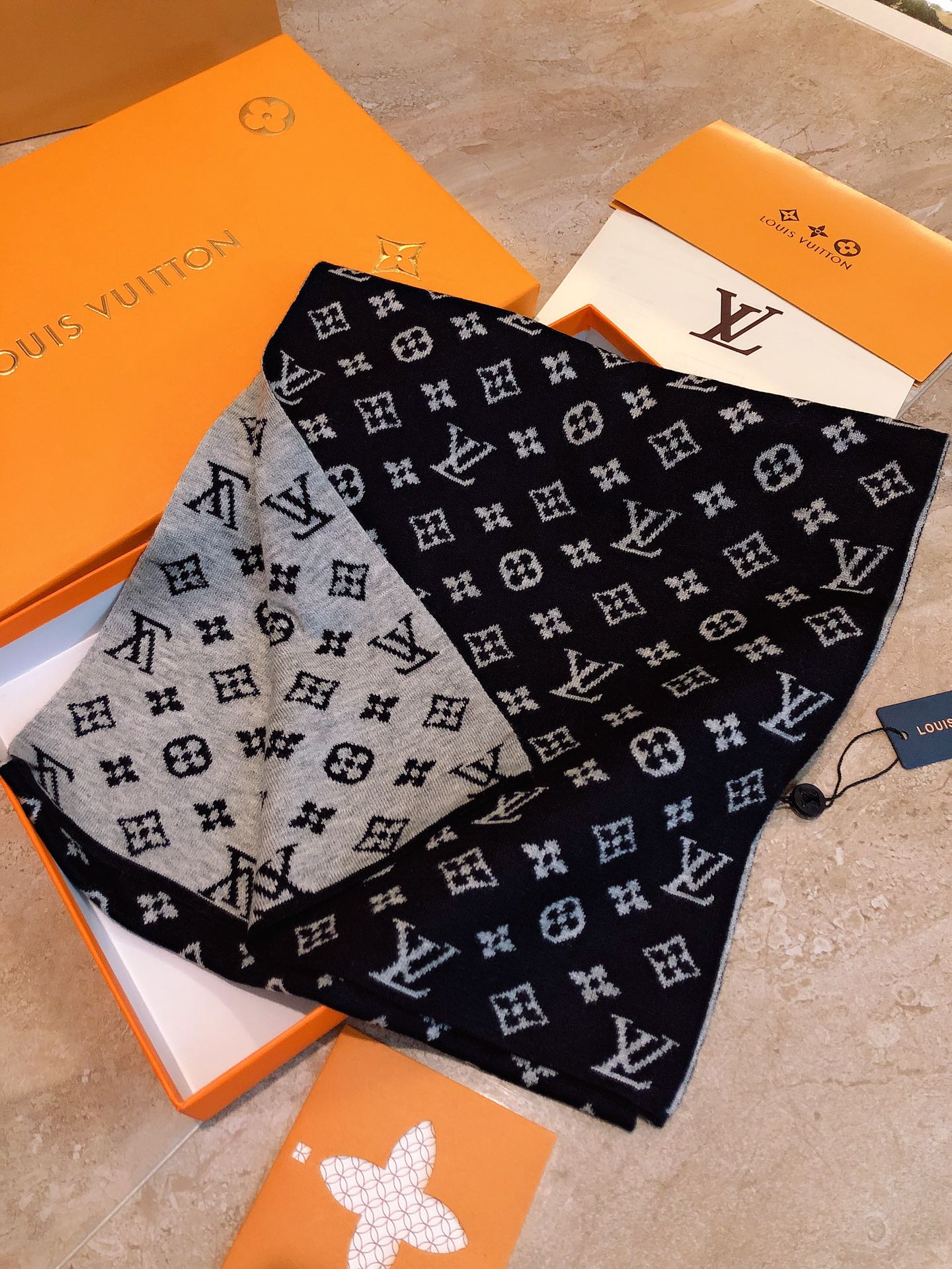 Classic Monogram Print Scarf - Black and White Designer Inspired Winter Neck Wrap for Men and Women