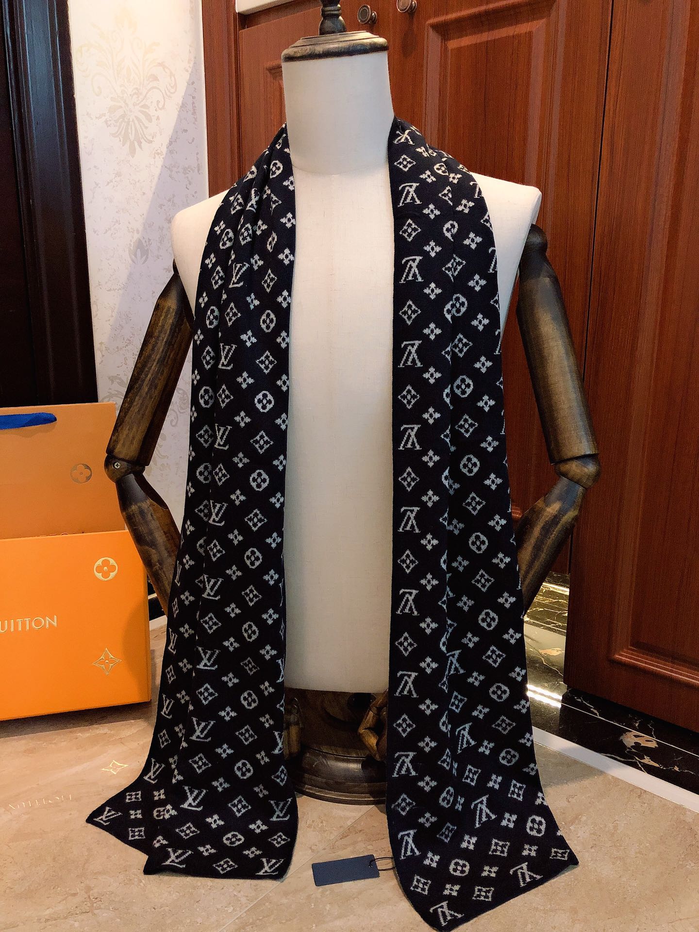 Classic Monogram Print Scarf - Black and White Designer Inspired Winter Neck Wrap for Men and Women