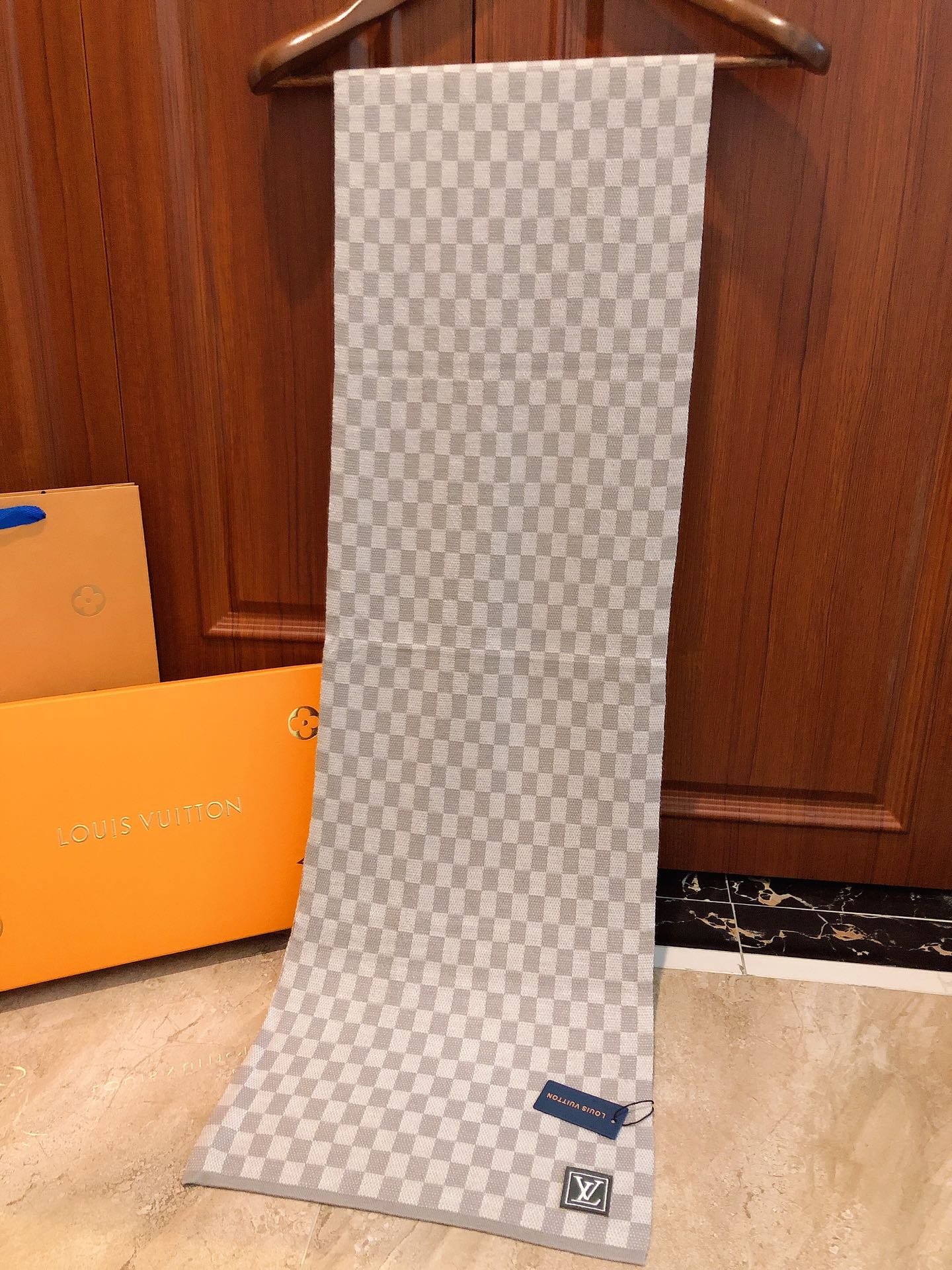 Grey and White Checkered Damier Scarf - Luxury Wool Blend Winter Accessory for Men and Women
