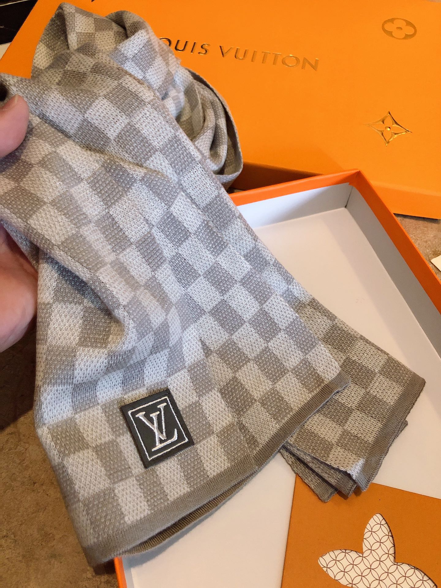 Grey and White Checkered Damier Scarf - Luxury Wool Blend Winter Accessory for Men and Women