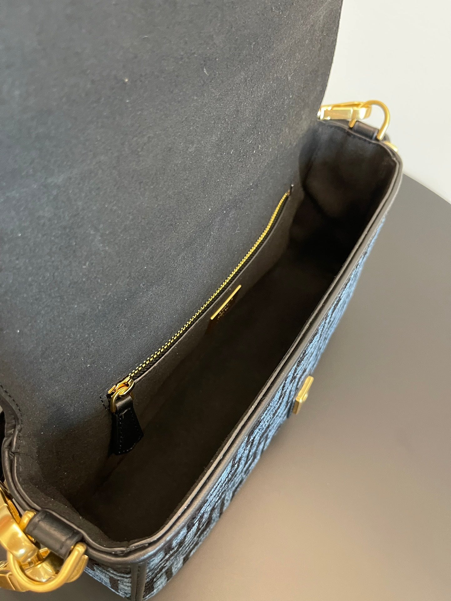 Fendi Baguette Blue FF Monogram Fabric Shoulder Bag