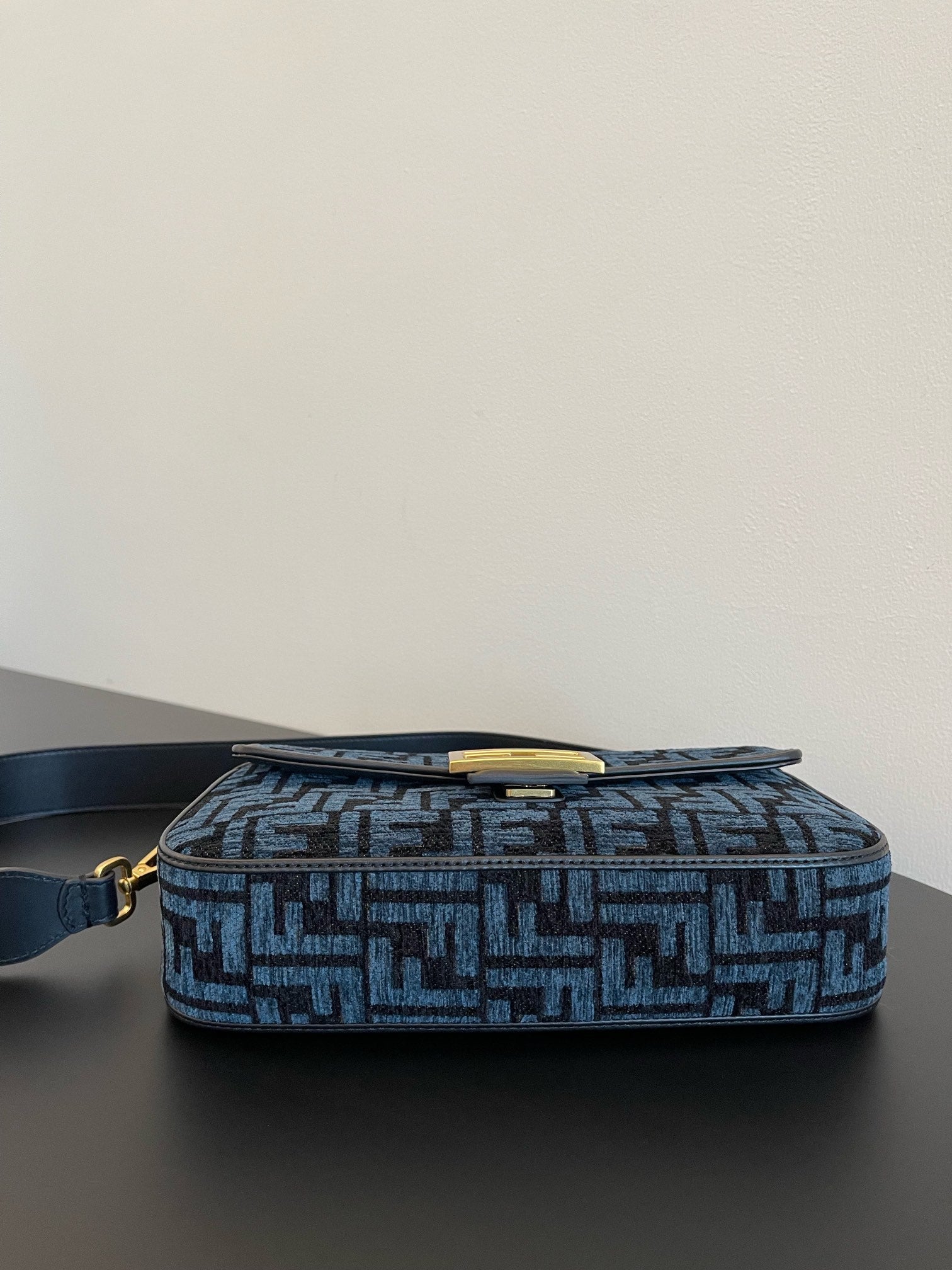 Fendi Baguette Blue FF Monogram Fabric Shoulder Bag