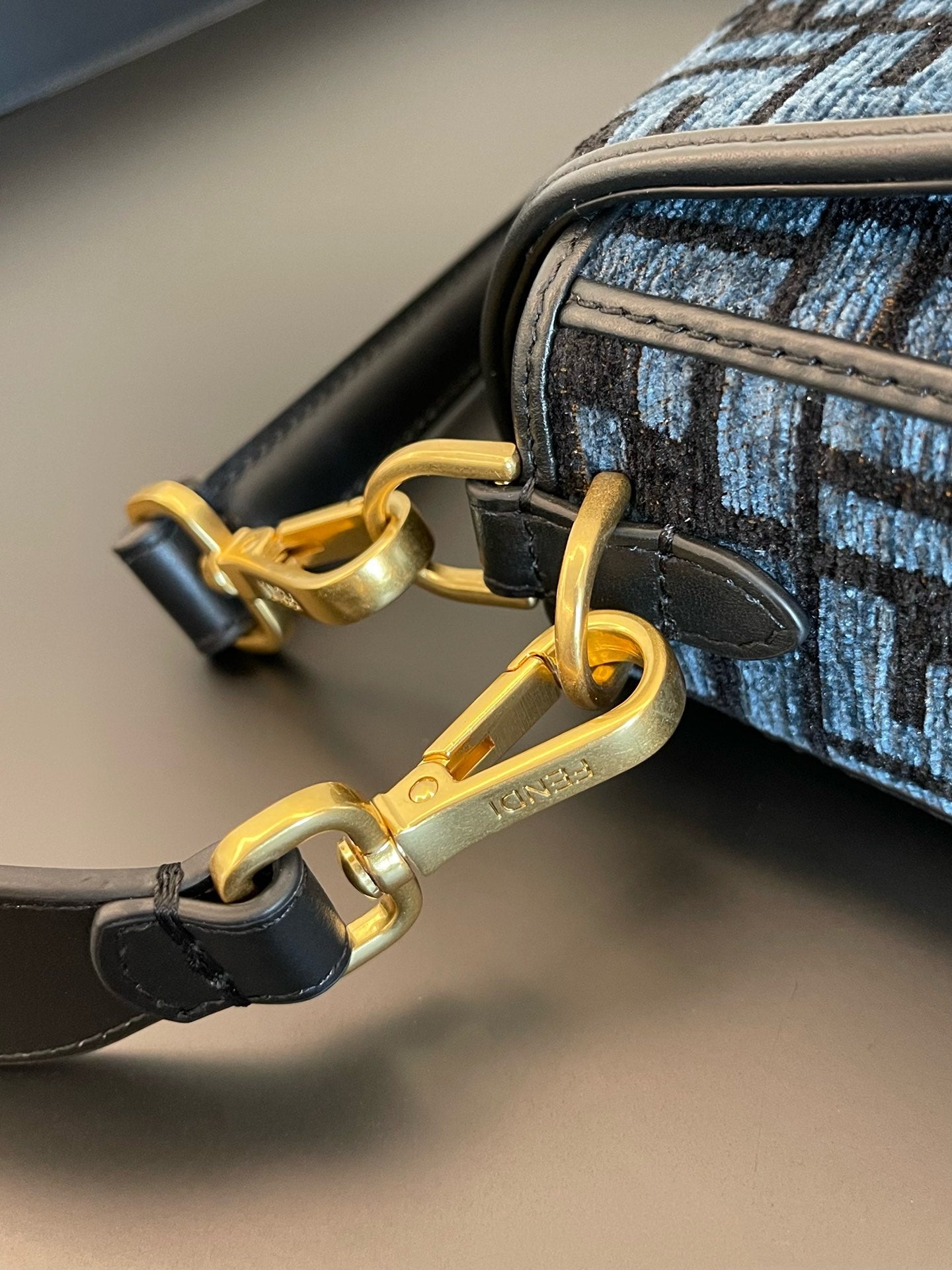 Fendi Baguette Blue FF Monogram Fabric Shoulder Bag