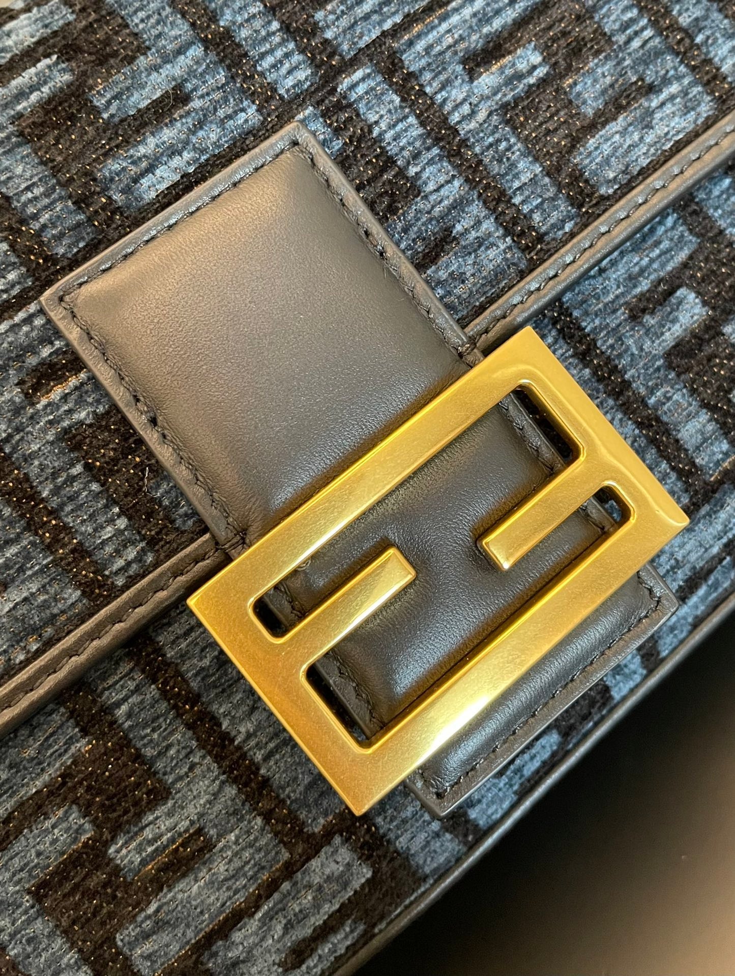 Fendi Baguette Blue FF Monogram Fabric Shoulder Bag