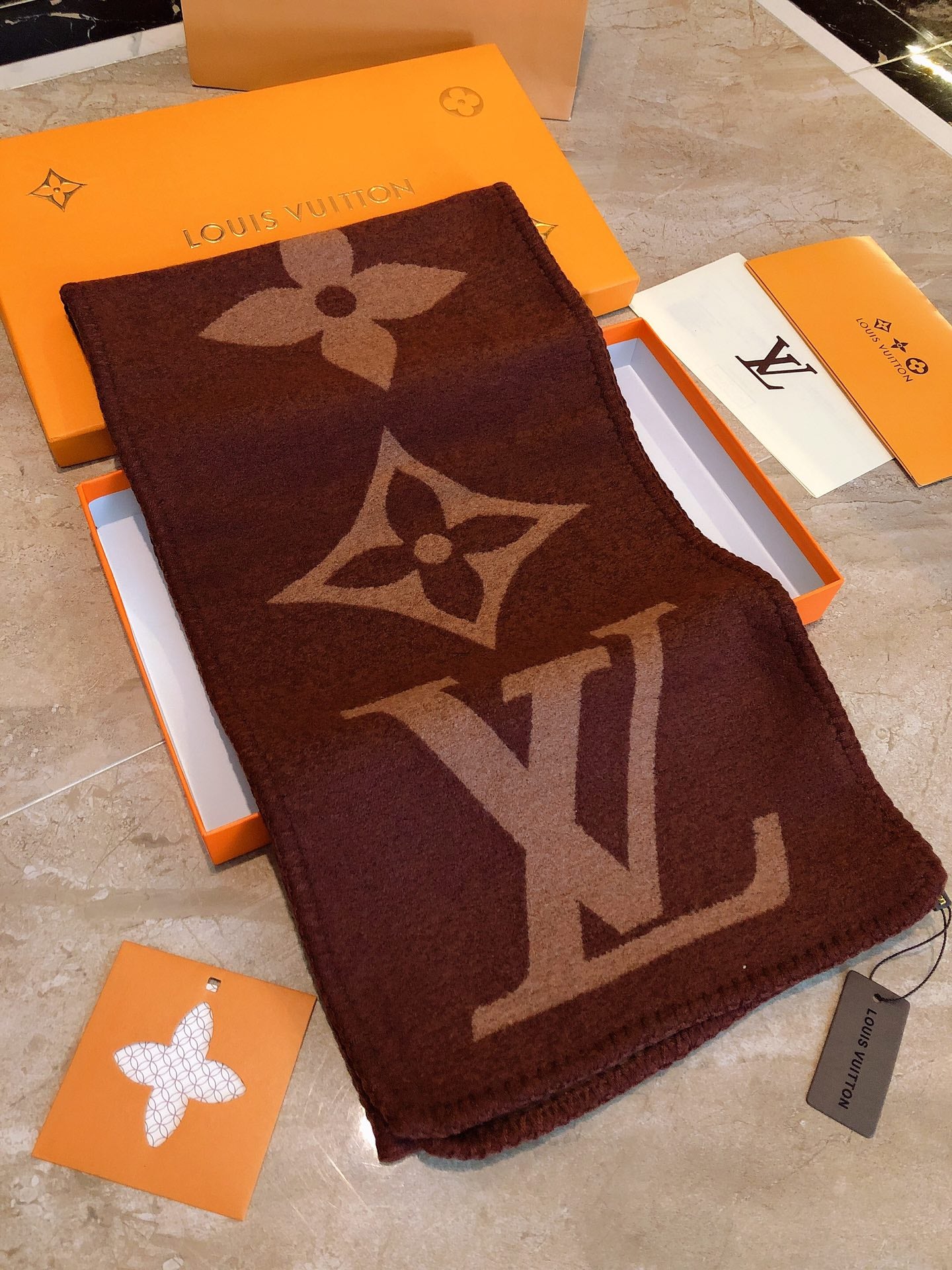 Luxury Monogram Scarf in Brown and Beige - Designer Style Classic Logo Print Winter Shawl for Men and Women