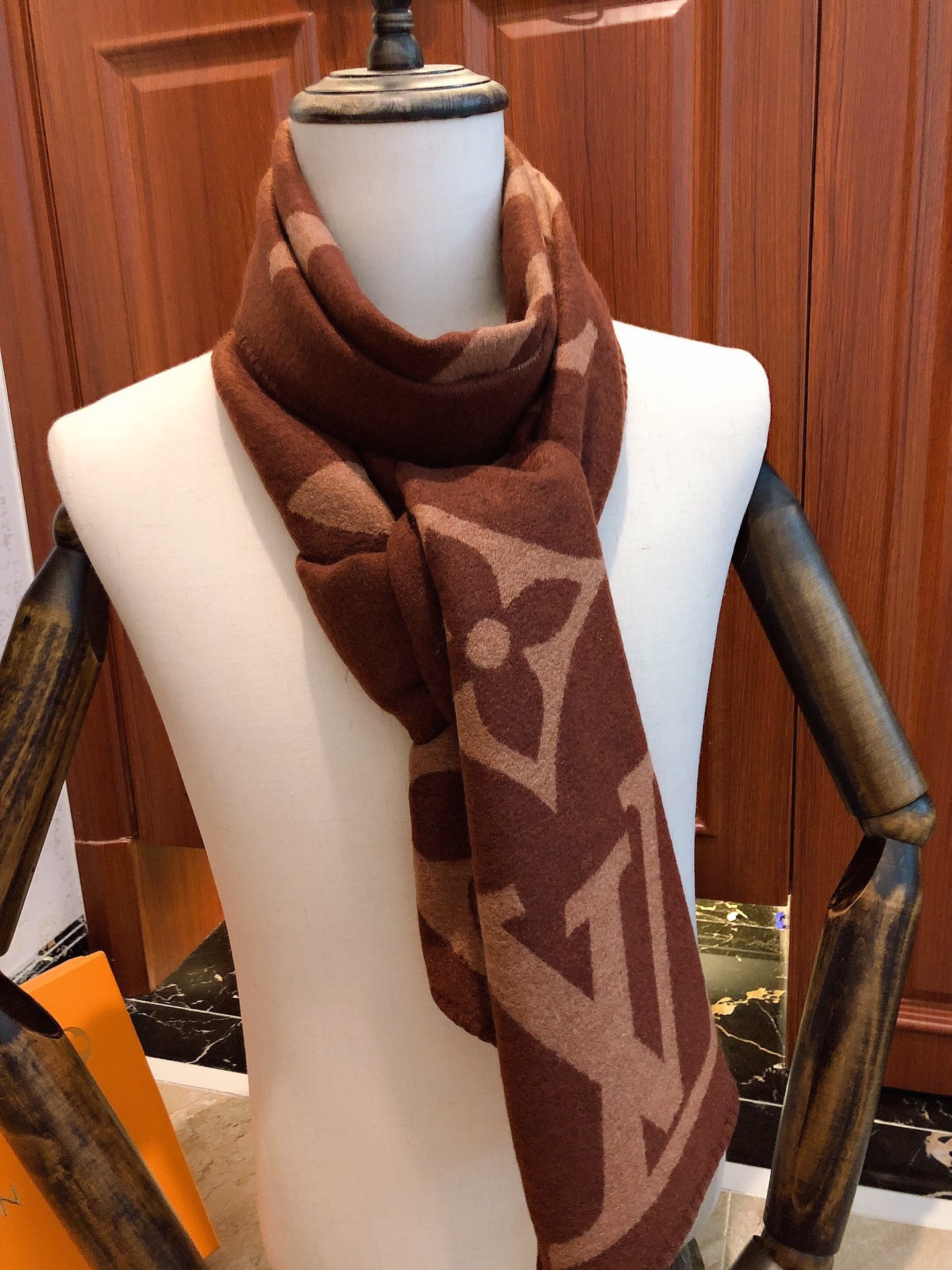 Luxury Monogram Scarf in Brown and Beige - Designer Style Classic Logo Print Winter Shawl for Men and Women