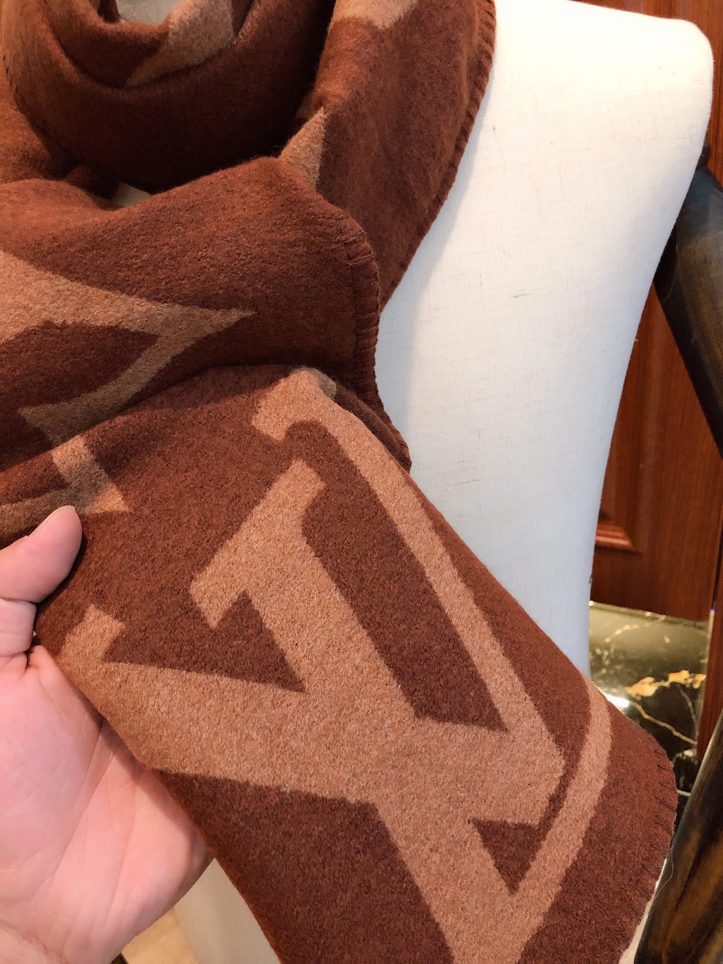 Luxury Monogram Scarf in Brown and Beige - Designer Style Classic Logo Print Winter Shawl for Men and Women