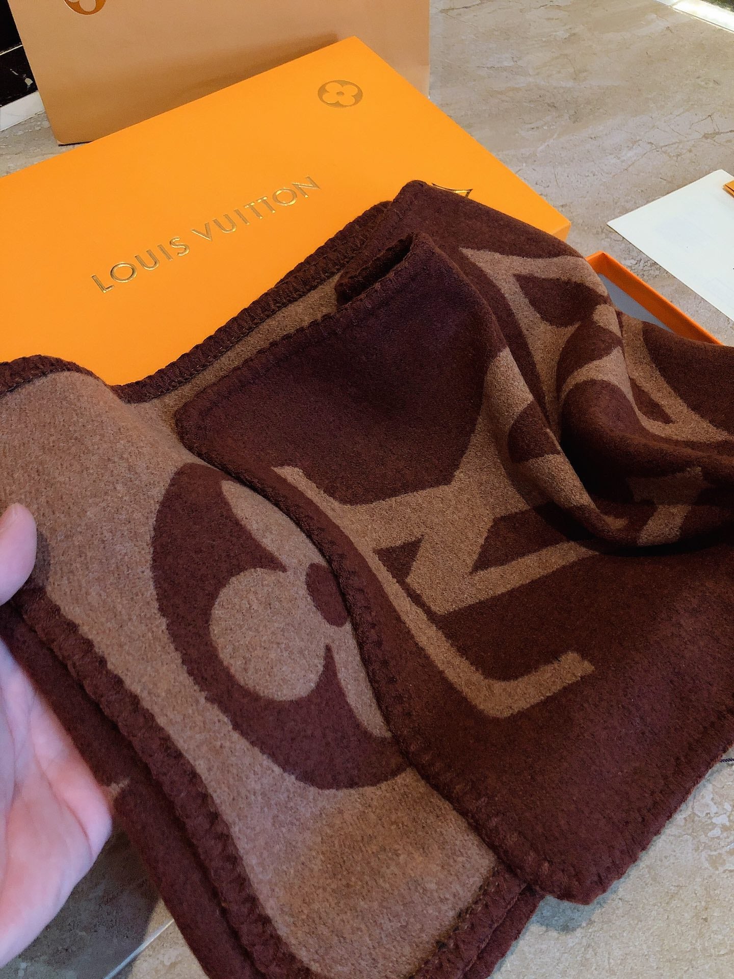 Luxury Monogram Scarf in Brown and Beige - Designer Style Classic Logo Print Winter Shawl for Men and Women