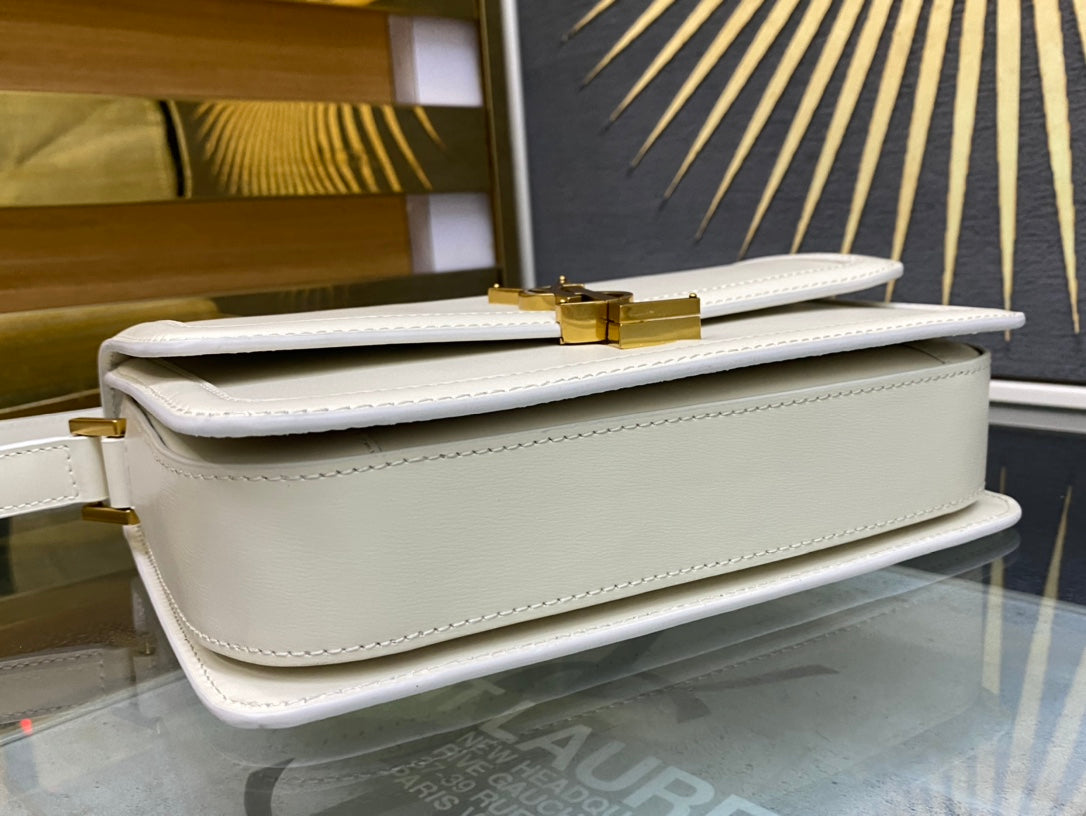 Saint Laurent Small Solferino Satchel in Box Leather - White