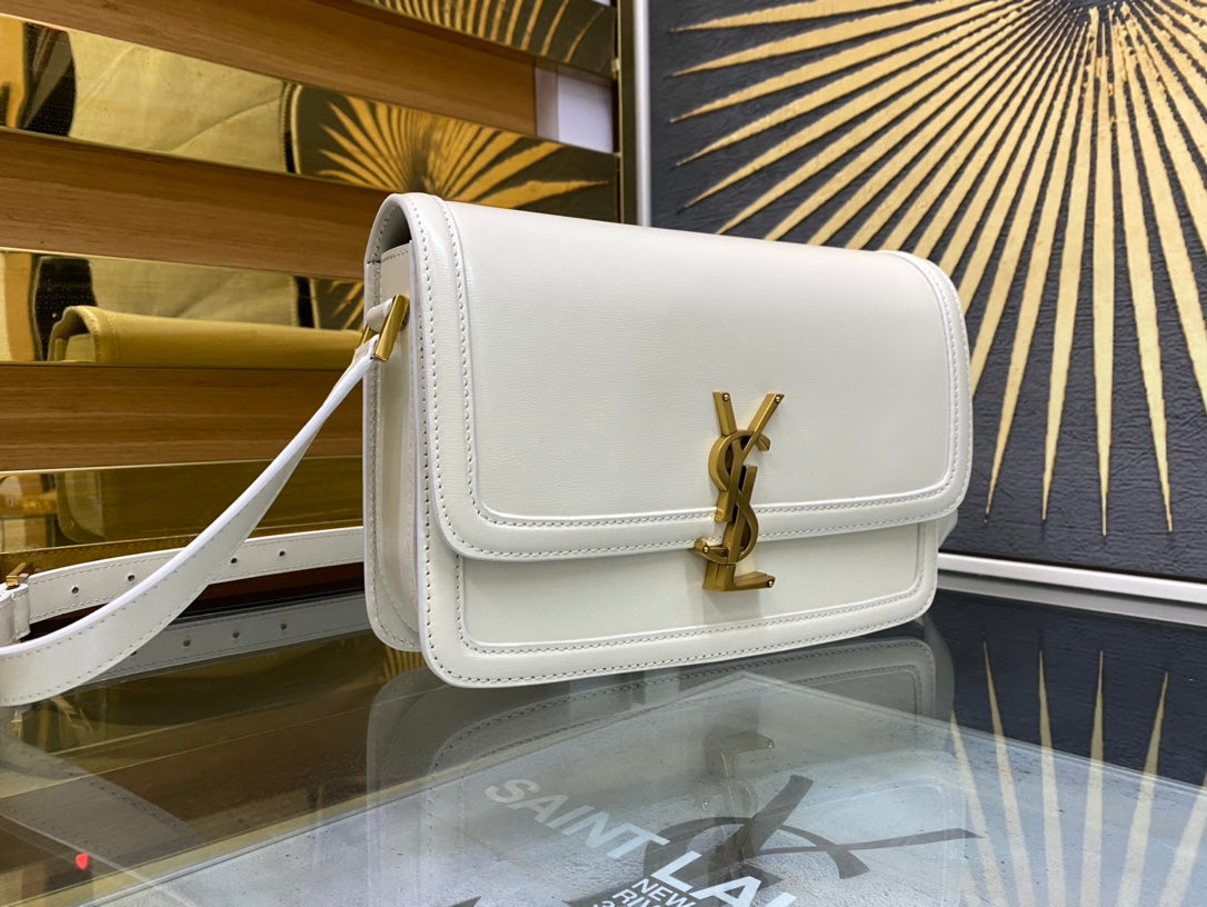 Saint Laurent Small Solferino Satchel in Box Leather - White