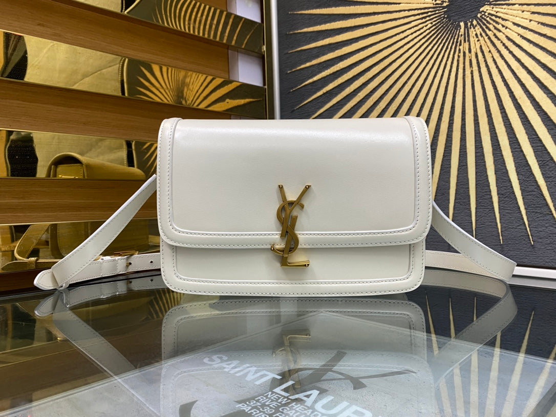 Saint Laurent Small Solferino Satchel in Box Leather - White