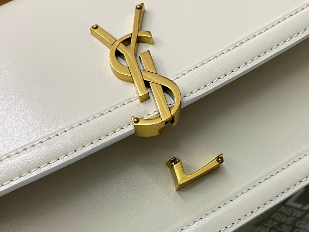 Saint Laurent Small Solferino Satchel in Box Leather - White