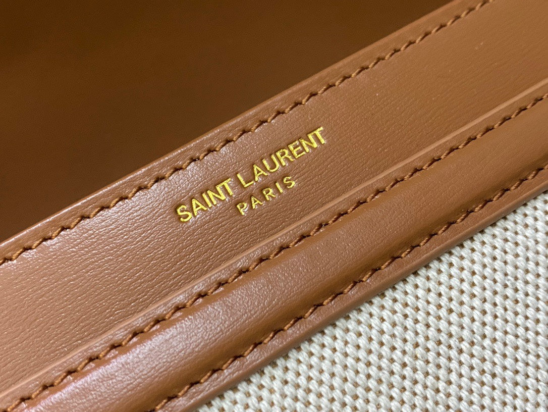 Saint Laurent Solferino Small Shoulder Bag in Canvas and Leather - White/Tan