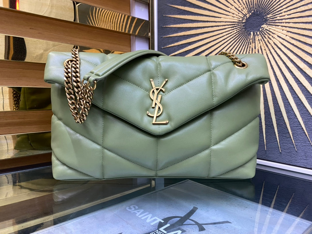 Saint Laurent Loulou Puffer Small Bag in Quilted Lambskin - Sage Green