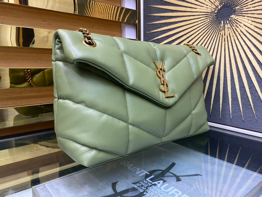 Saint Laurent Loulou Puffer Small Bag in Quilted Lambskin - Sage Green