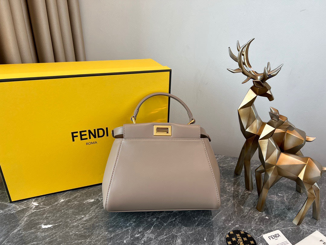 Fendi Peekaboo Small Beige Leather Handbag with Gold-Tone Hardware