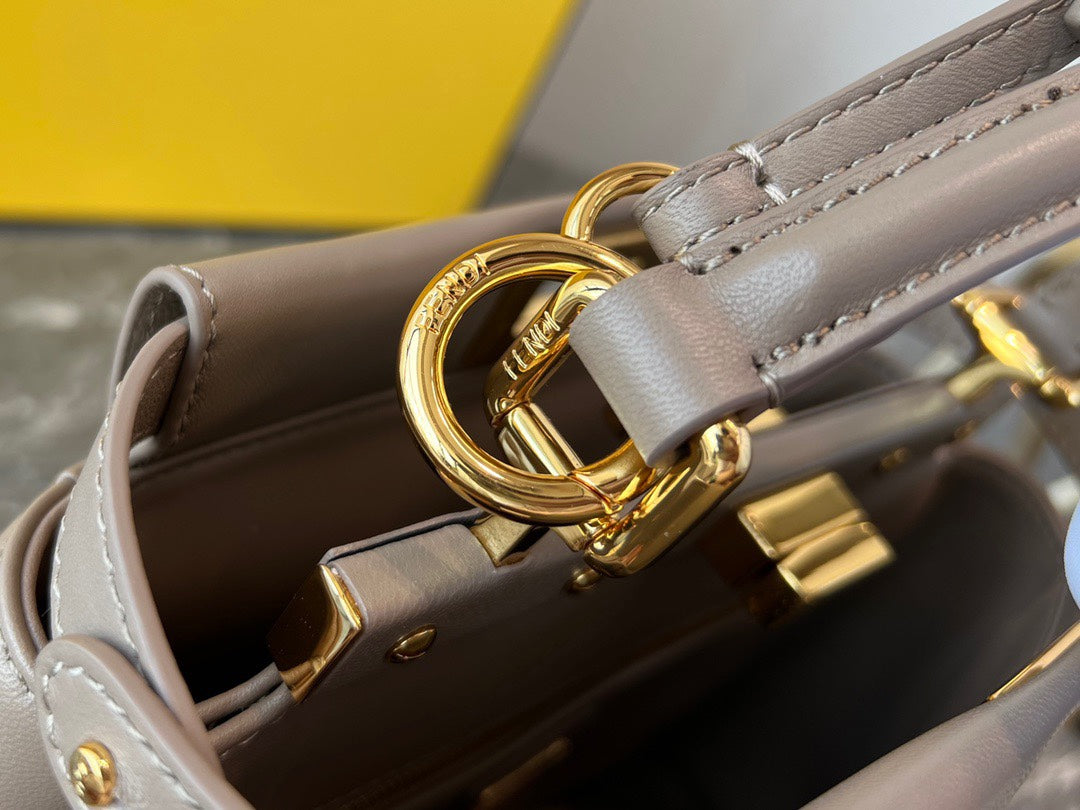 Fendi Peekaboo Small Beige Leather Handbag with Gold-Tone Hardware