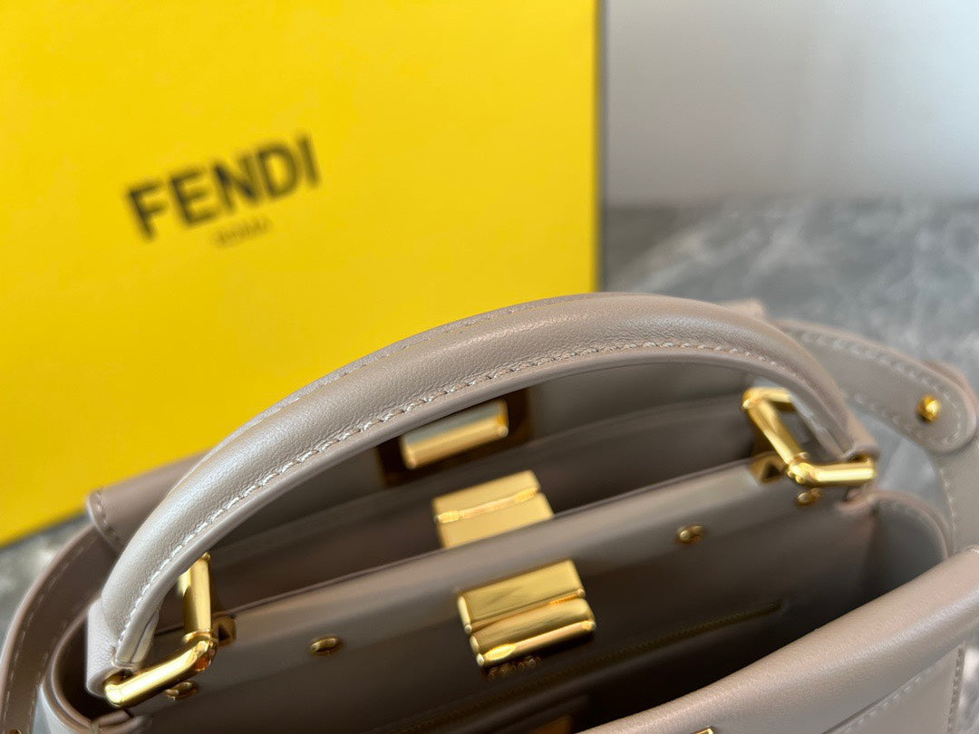 Fendi Peekaboo Small Beige Leather Handbag with Gold-Tone Hardware