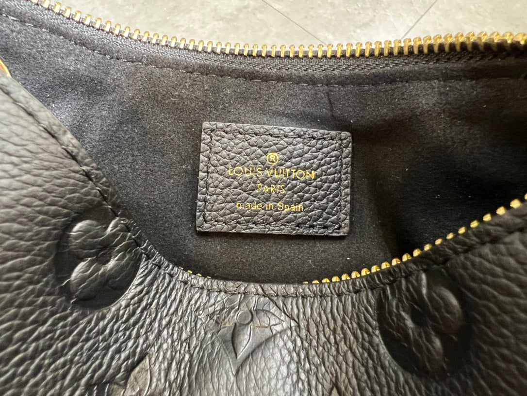Black Embossed Leather Shoulder Bag with Gold-Tone Chain Strap