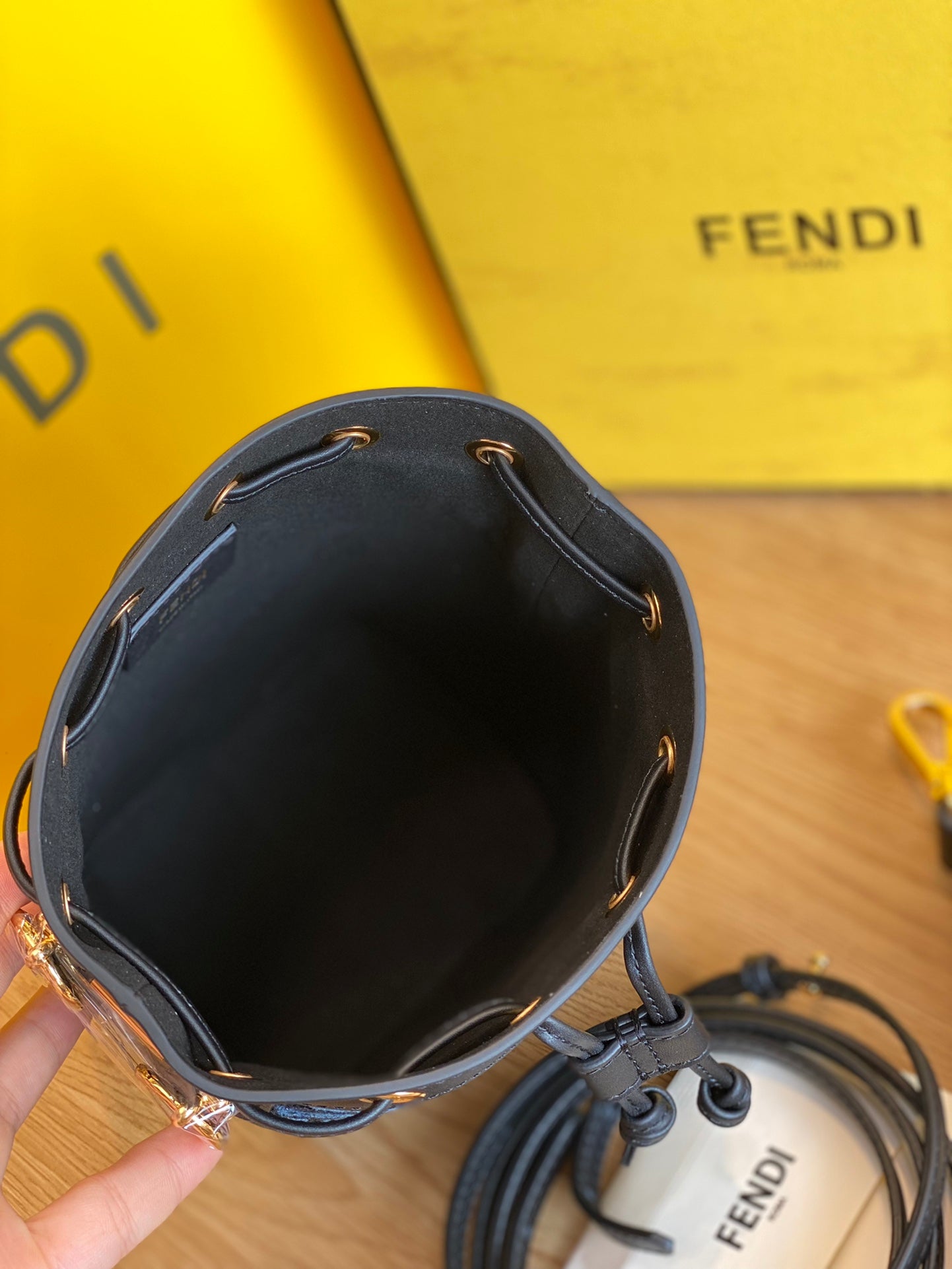 Fendi Mon Tresor Small FF Motif Blue Denim Bucket Bag