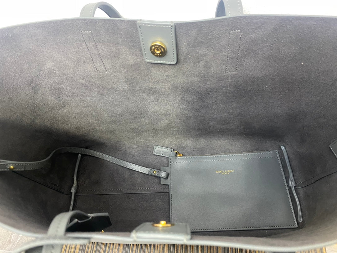 Saint Laurent Grey Leather Shopping Tote Bag