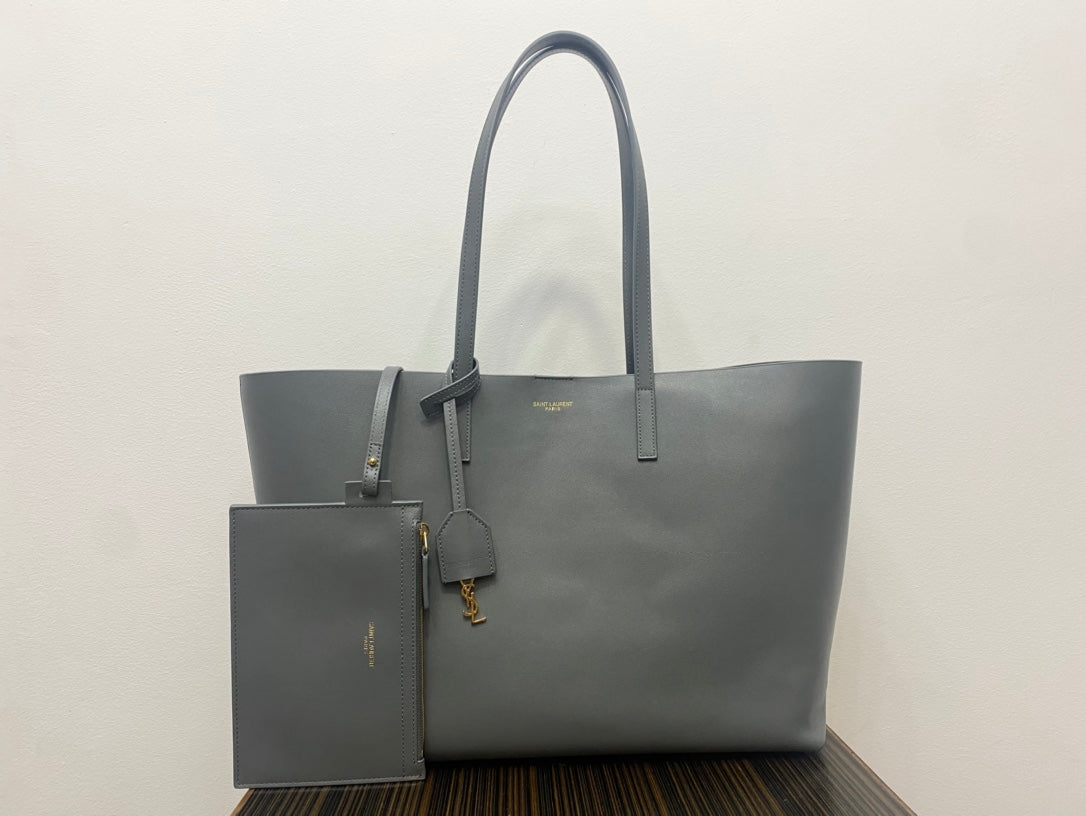 Saint Laurent Grey Leather Shopping Tote Bag