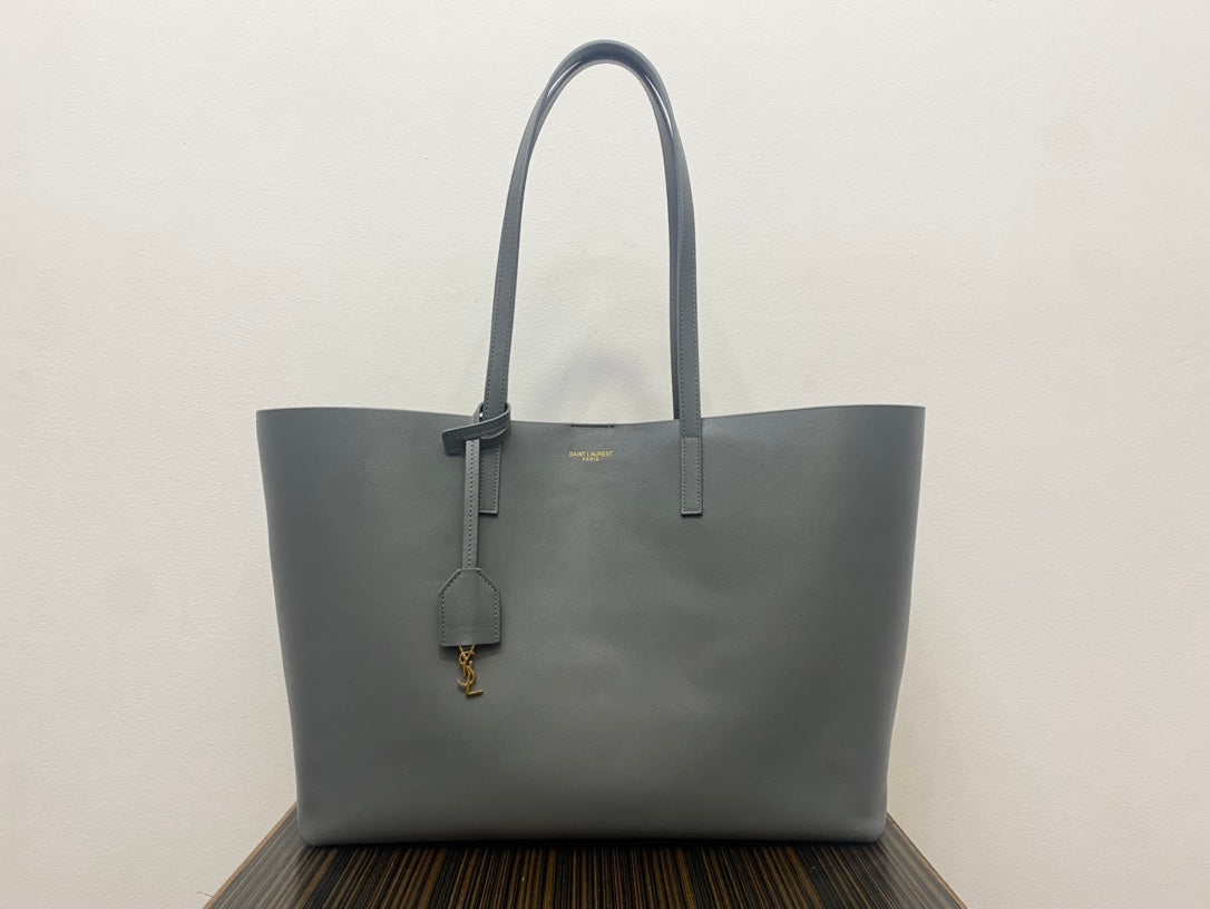 Saint Laurent Grey Leather Shopping Tote Bag