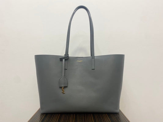 Saint Laurent Grey Leather Shopping Tote Bag