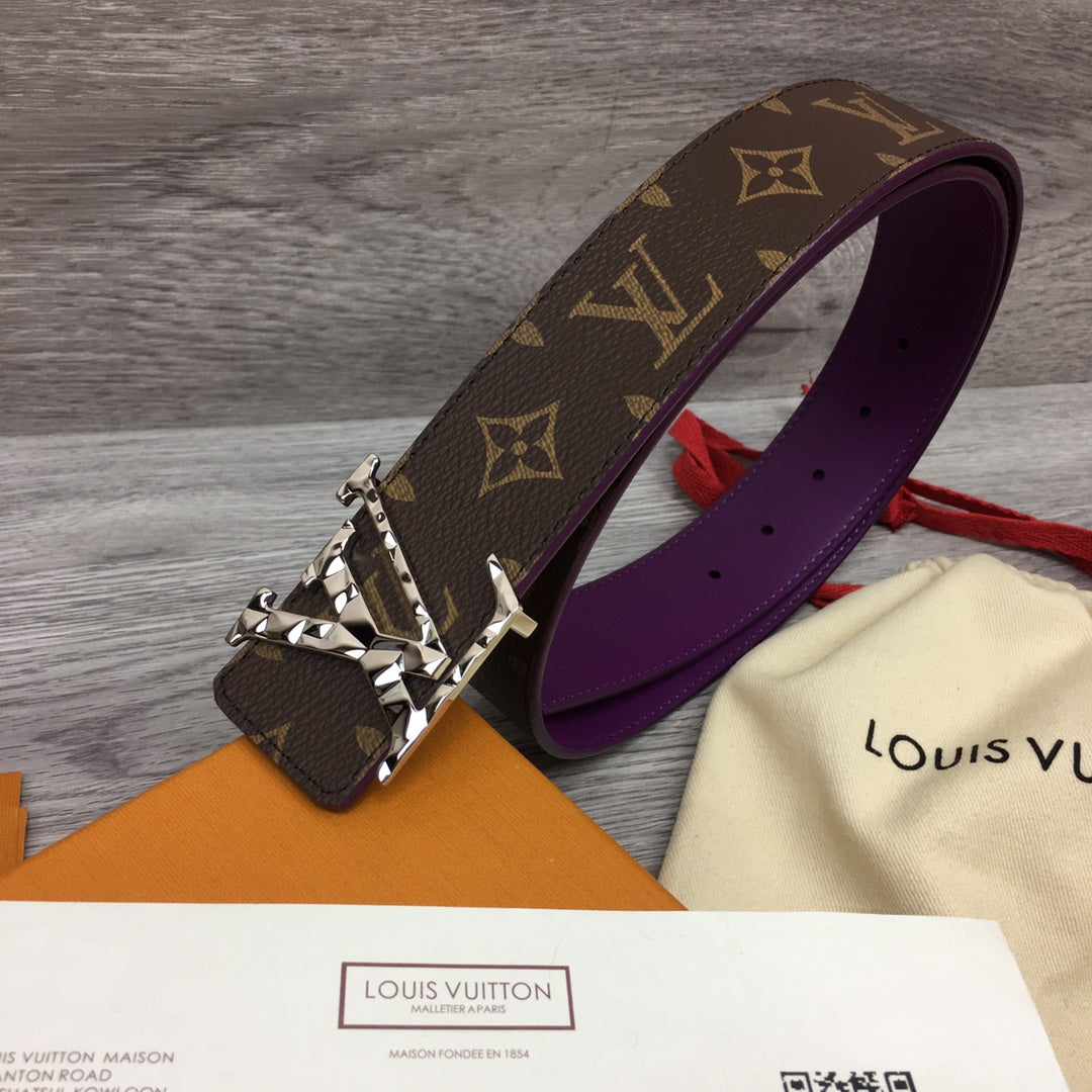 Louis Vuitton Monogram Canvas Belt with Silver-Tone LV Initials Buckle, Brown and Purple