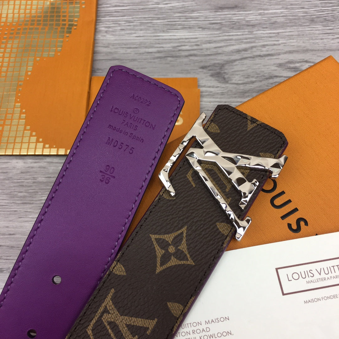 Louis Vuitton Monogram Canvas Belt with Silver-Tone LV Initials Buckle, Brown and Purple