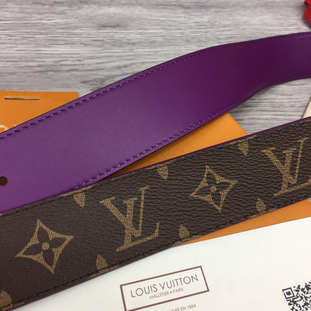 Louis Vuitton Monogram Canvas Belt with Silver-Tone LV Initials Buckle, Brown and Purple