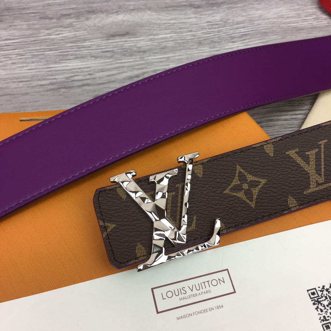 Louis Vuitton Monogram Canvas Belt with Silver-Tone LV Initials Buckle, Brown and Purple