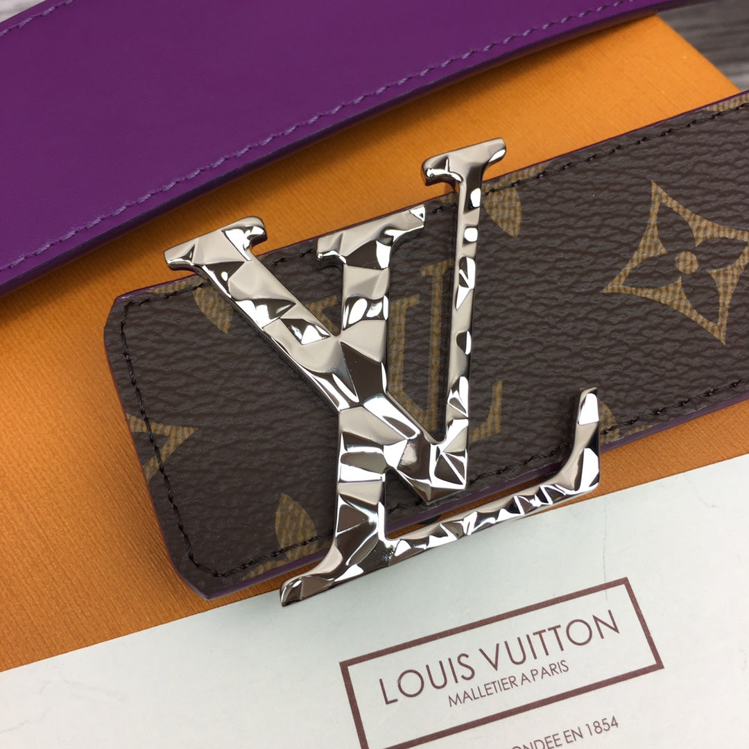 Louis Vuitton Monogram Canvas Belt with Silver-Tone LV Initials Buckle, Brown and Purple