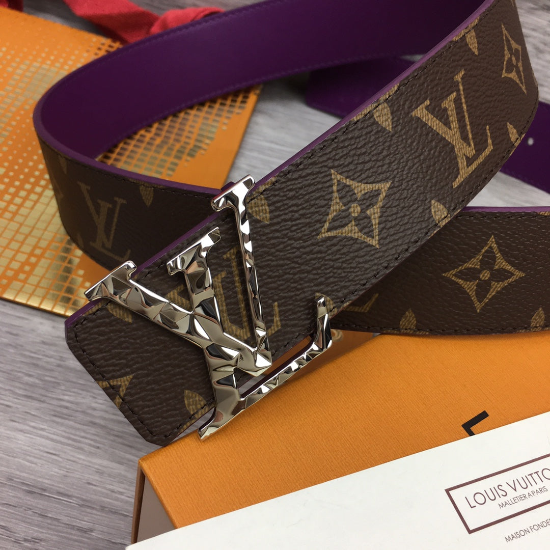Louis Vuitton Monogram Canvas Belt with Silver-Tone LV Initials Buckle, Brown and Purple