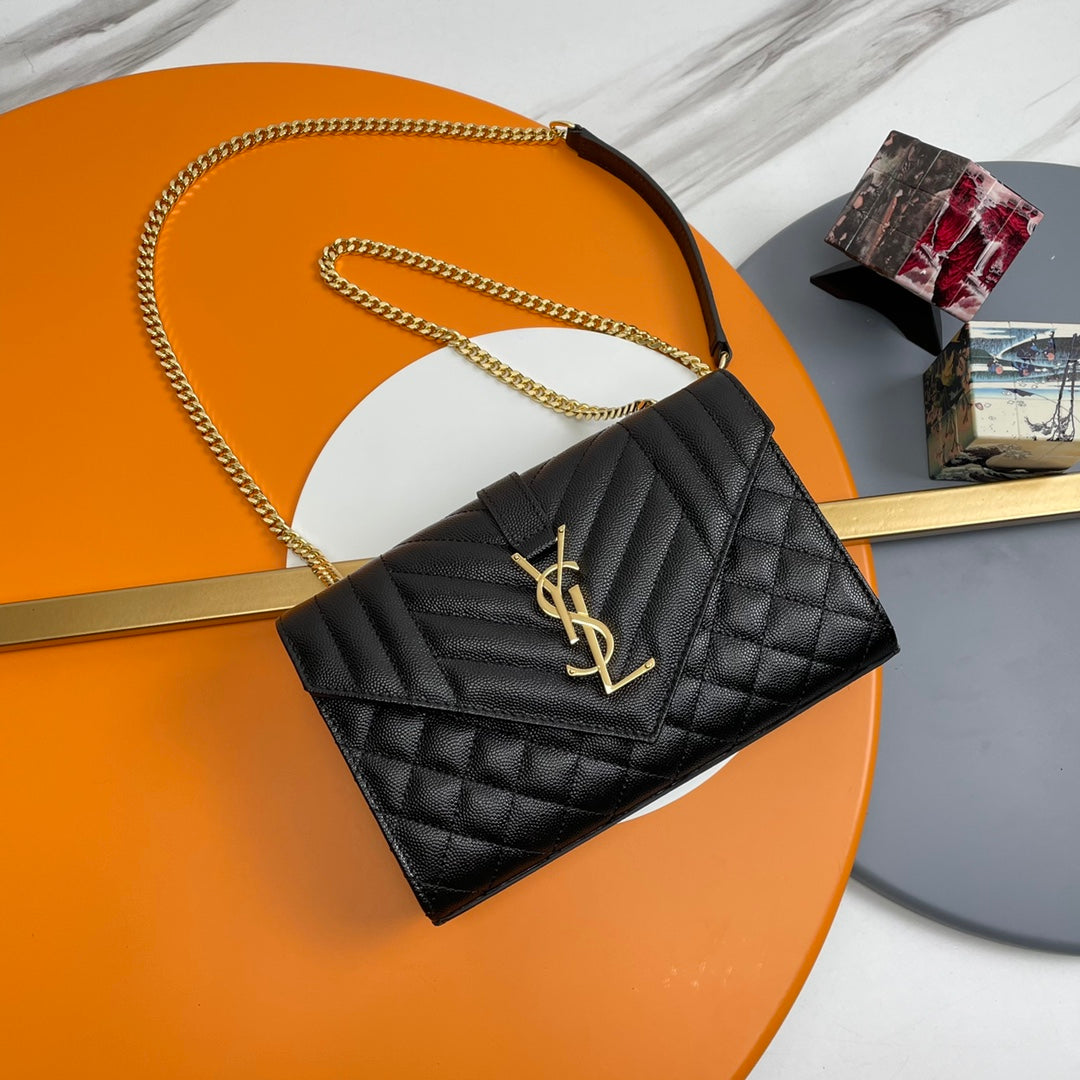 Saint Laurent Cassandre Quilted Leather Flap Shoulder Bag in Black