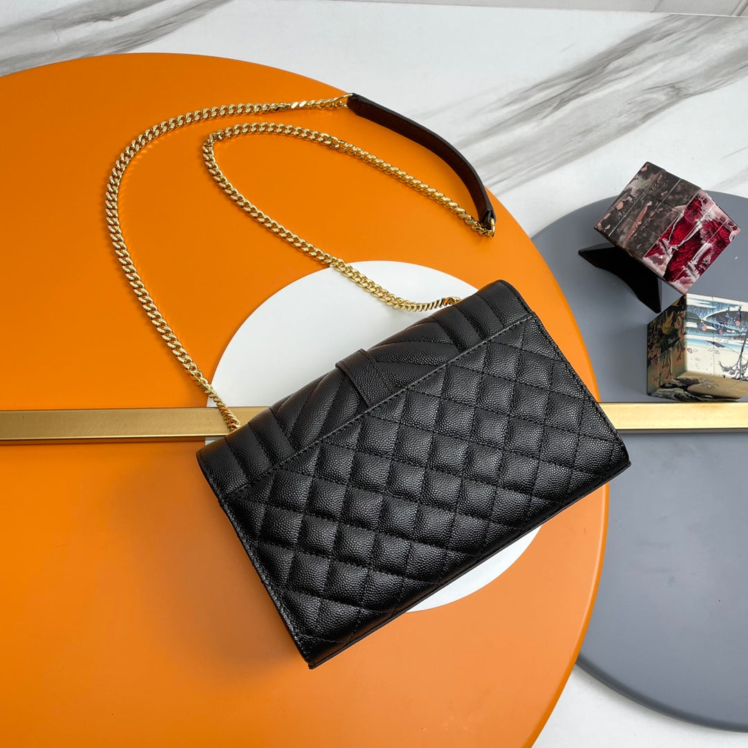 Saint Laurent Cassandre Quilted Leather Flap Shoulder Bag in Black