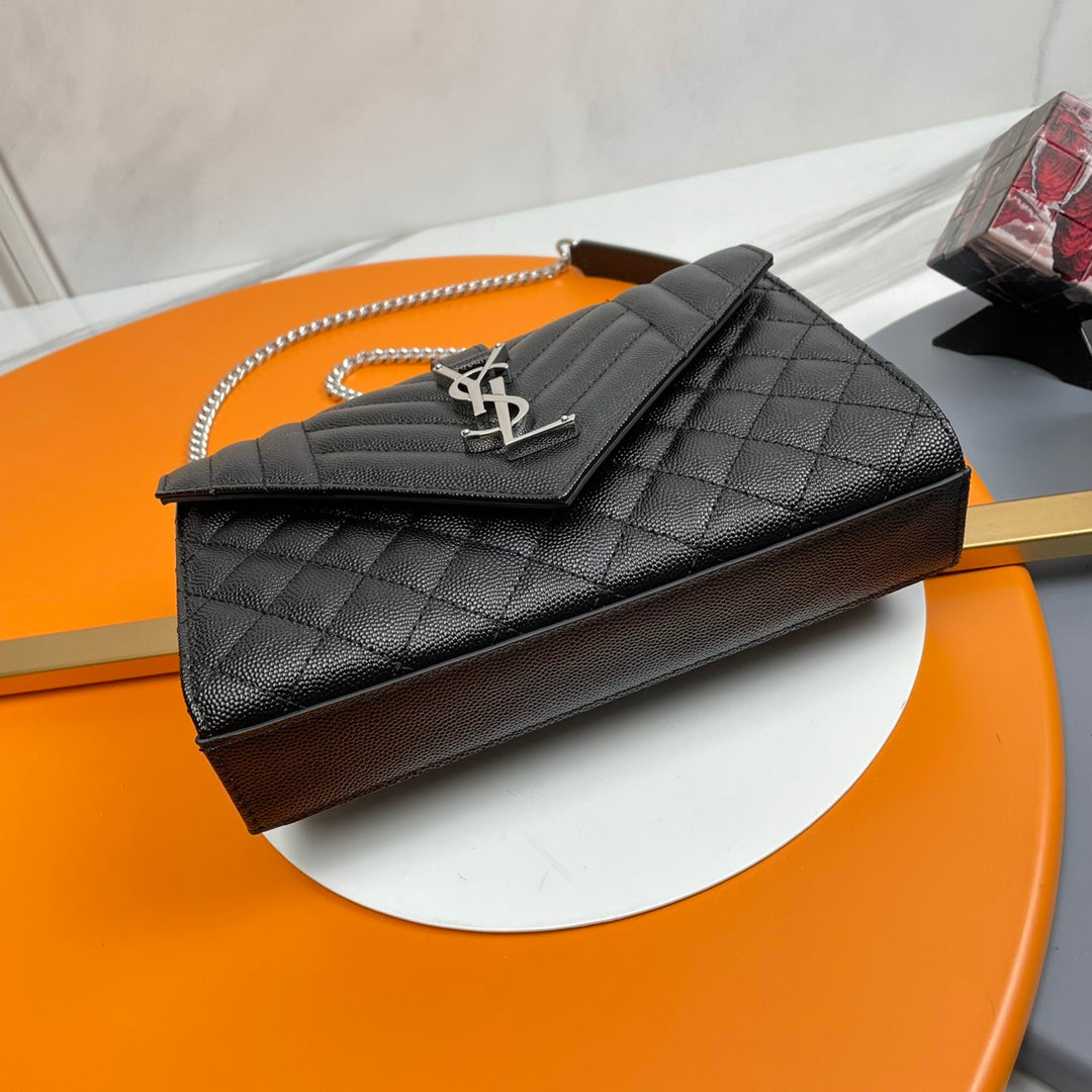 Saint Laurent Envelope Medium Quilted Leather Shoulder Bag - Black