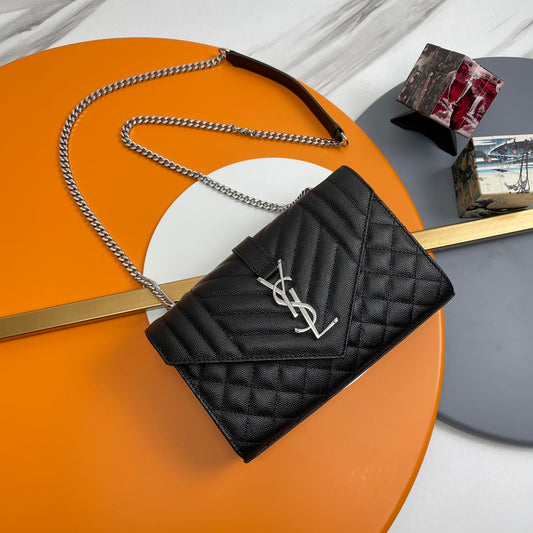 Saint Laurent Envelope Medium Quilted Leather Shoulder Bag - Black