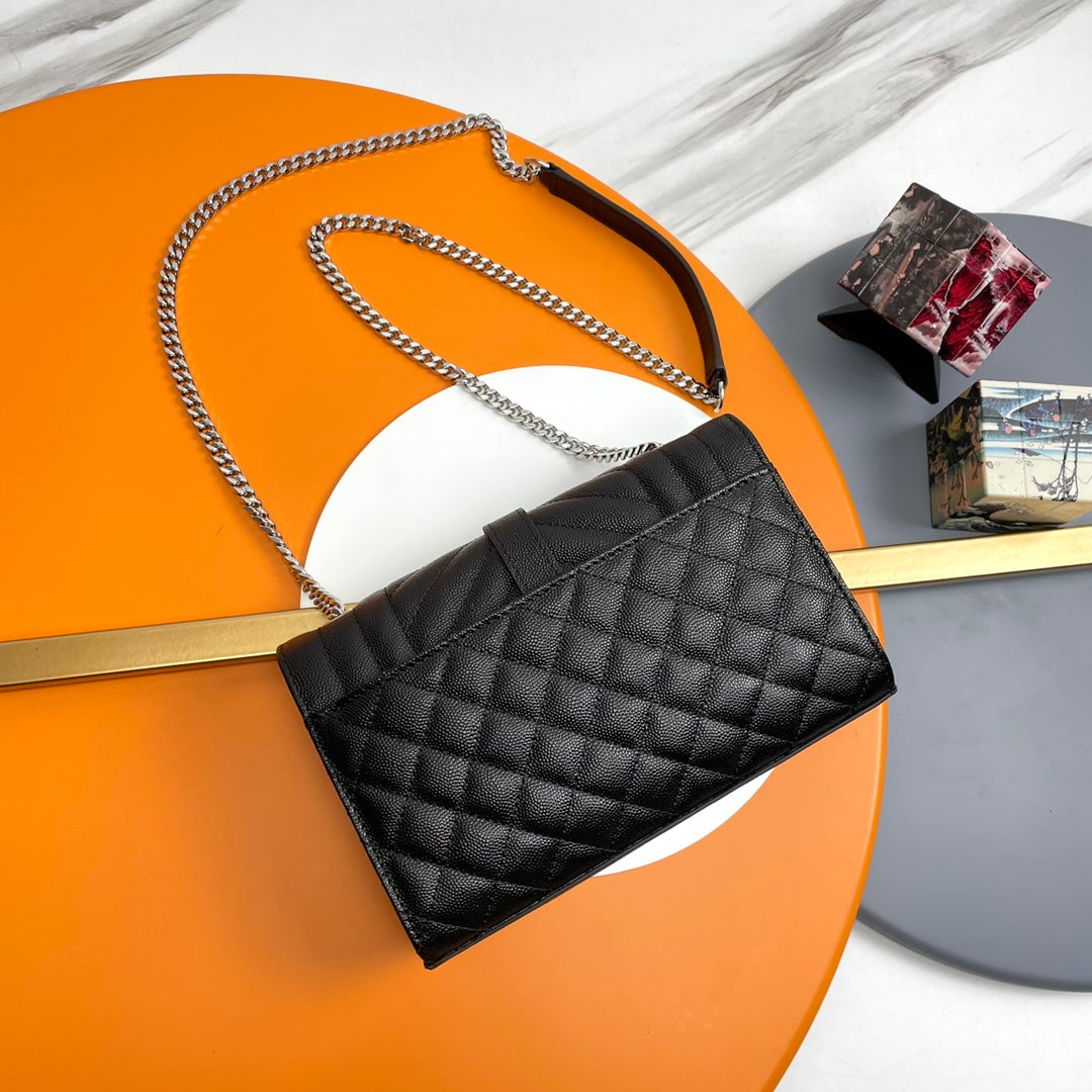 Saint Laurent Envelope Medium Quilted Leather Shoulder Bag - Black