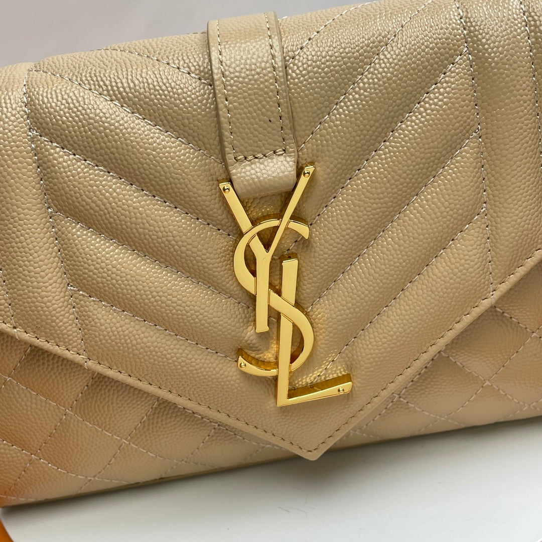 Saint Laurent Envelope Bag in Beige Quilted Leather with Gold-Tone Chain